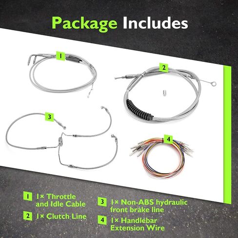Mofun Clutch Cable & Throttle and Idle Cable & Hydraulic Front Brake Line and Handlebar Extension Wire Kit Compatible with Harley Electra Glide 1996-2007 Non-ABS, Fit 10"-12" Handlebar Chrome in Saudi Arabia