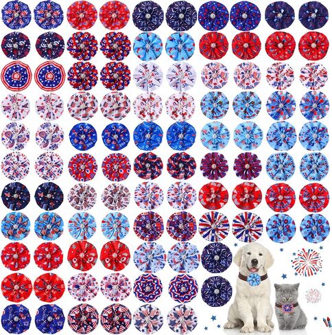Sweetude 100 Pcs Spring Dog Collar Flowers Charms Bulk Pet Flower Collar Bow Ties Holiday Dog Accessories Grooming Supplies Puppy Bows Slides Attachment for Small Medium Large Cat in Kuwait