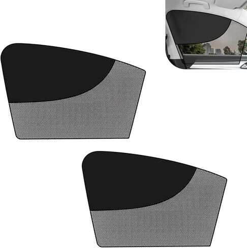 2PC Car Window Sun Shades, Magnetic Double Layer Side Front Window Cover, Full Shade Half Blackout See-Through Design, UV Rays Heat Glare Block Protector,Universal Auto Accessory for Driver Passenger in Kuwait
