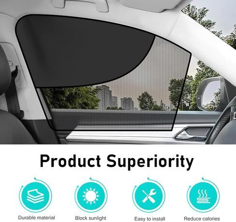 2PC Car Window Sun Shades, Magnetic Double Layer Side Front Window Cover, Full Shade Half Blackout See-Through Design, UV Rays Heat Glare Block Protector,Universal Auto Accessory for Driver Passenger in Kuwait