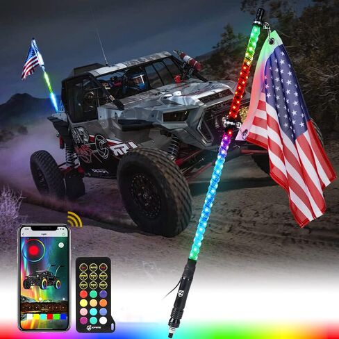 Xprite 5FT أضواء السوط الحلزونية 2 قطعة أحمر أبيض أزرق LED سوط ضوء مع مفتاح الروك، عمود العلم هوائي مرن آمن للطرق الوعرة الكثبان الرملية عربات التي تجرها الدواب UTV ATV 4X4 شاحنات Polaris RZR Can-Am Maverick Trophy in Saudi Arabia