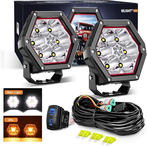 أضواء جراب LED سداسية 4 بوصة من Nilight مع DRL 30 W 2600LM 10° Super Spot Auxiliary Offroad Driving ضوء العمل مع مجموعة أدوات تسخير الأسلاك 16AWG لشاحنة UTV ATV SUV 4x4 in Saudi Arabia