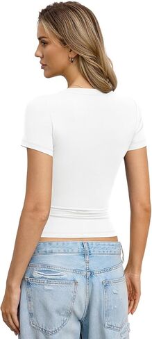 Womens Short Sleeve Crewneck T Shirts Casual Slim Fitted Tops Basic Tees Summer Gym Workout Clothes 2026 in Saudi Arabia