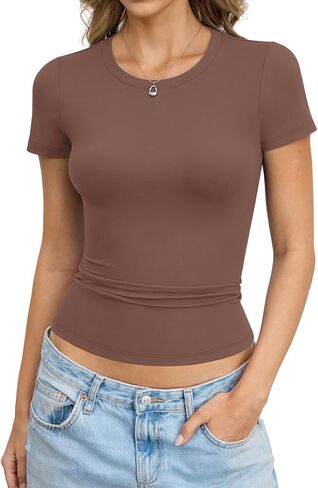 Womens Short Sleeve Crewneck T Shirts Casual Slim Fitted Tops Basic Tees Summer Gym Workout Clothes 2026 in Saudi Arabia