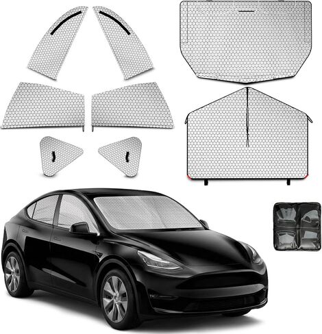 Car Window Shades for Tesla Model Y 2020-2024 Privacy Car Window Covers for Camping | Sleeve-on Design | Upgrade Graphene | Car Window Sunshades for Heat & UV Rays, 8Pcs Set Exclude Roof Sunshade in Kuwait