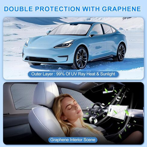 Car Window Shades for Tesla Model Y 2020-2024 Privacy Car Window Covers for Camping | Sleeve-on Design | Upgrade Graphene | Car Window Sunshades for Heat & UV Rays, 8Pcs Set Exclude Roof Sunshade in Kuwait
