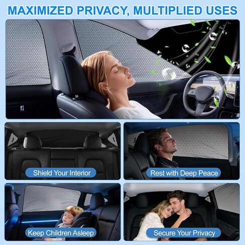 Car Window Shades for Tesla Model Y 2020-2024 Privacy Car Window Covers for Camping | Sleeve-on Design | Upgrade Graphene | Car Window Sunshades for Heat & UV Rays, 8Pcs Set Exclude Roof Sunshade in Kuwait