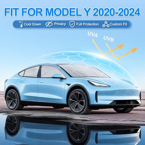 Car Window Shades for Tesla Model Y 2020-2024 Privacy Car Window Covers for Camping | Sleeve-on Design | Upgrade Graphene | Car Window Sunshades for Heat & UV Rays, 8Pcs Set Exclude Roof Sunshade in Kuwait