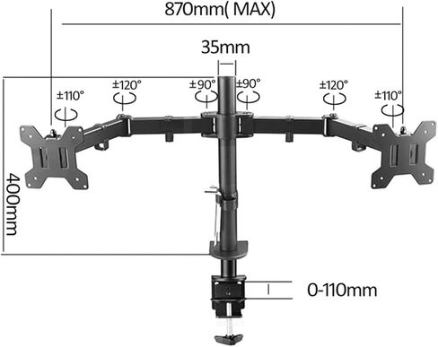 MS02-II Desk Clamp Full Motion 360 Degree Dual Monitor Stand 10"-27" Clamp Base Monitor Mount Arm Load 9.9kg PC Stand in Saudi Arabia