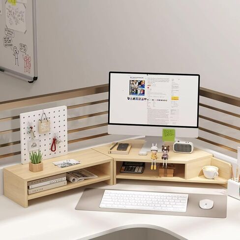Corner Monitor Stand Corner Monitor Stand 2 Tier Office Organizer Rack with Storage and Holey Board, Wooden Corner Monitor Stands for Desk, Monitor Shelf Riser (Color : White), in Saudi Arabia