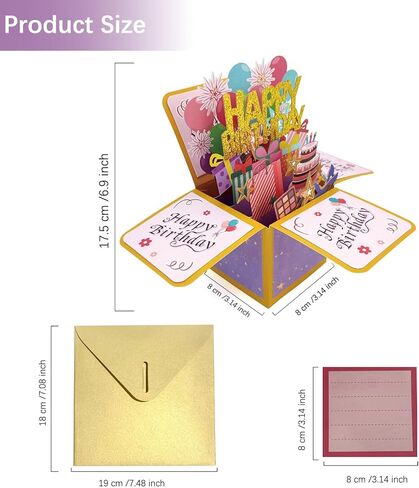 3D Happy Birthday Card, Paper Pop Up Birthday Cards Greeting Cards with Blank Card and Envelope, Unique Birthday Gift for Women Mom Wife Daughter Grandma Girlfriend (happy Birthday) in Saudi Arabia