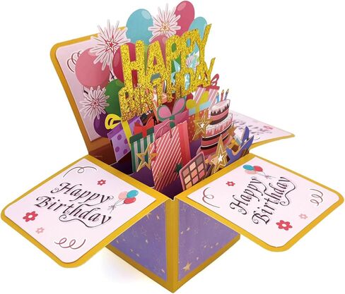 3D Happy Birthday Card, Paper Pop Up Birthday Cards Greeting Cards with Blank Card and Envelope, Unique Birthday Gift for Women Mom Wife Daughter Grandma Girlfriend (happy Birthday) in Kuwait