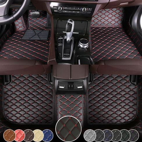 Floor Mats for Toyota RAV4 2020-2025,Nappa Leather Car Floor Mats Full Set Waterproof Carpet All Weather Rugs Luxury Floor Liners - Black Red in Saudi Arabia