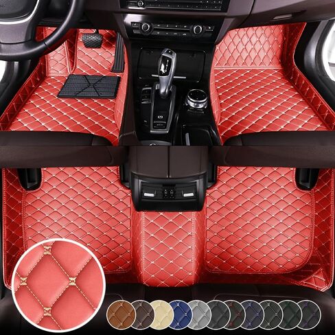 Floor Mats for Toyota RAV4 2020-2025,Nappa Leather Car Floor Mats Full Set Waterproof Carpet All Weather Rugs Luxury Floor Liners - Black Red in Saudi Arabia