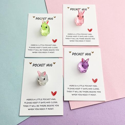 Pocket Hug Bunny Greeting Card - 3.15x2.16in with Pre-Attached Resin Rabbit (0.94x0.78in), Inspirational Greetings & Messages in Saudi Arabia
