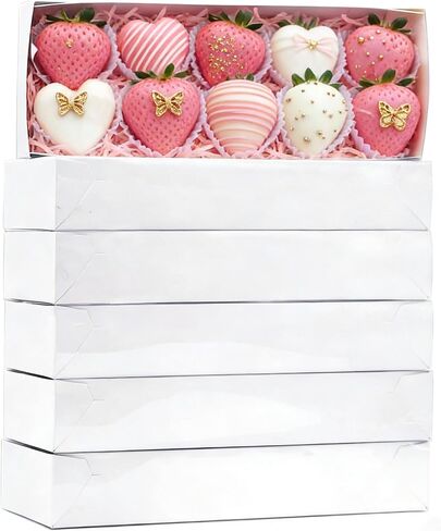 20 Pack 12x2x2 Inch Chocolate Covered Strawberries Boxes, Macaron Boxes Drawer Cookie Boxes with Full Clear Window for Christmas Mother's Day Valentine's Day in Saudi Arabia