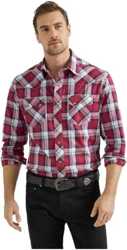 Wrangler Men's Retro® Modern Fit Long Sleeve Western Snap Shirt - Burgundy Plaid in Saudi Arabia