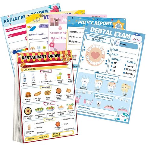 wootile Pretend Play Notepads 6 Pack Playtime Pads Pretend Play Notebooks Variety Role Play Doctor’s Report Grocery List Restaurant Guest Checklist Notepads in Saudi Arabia