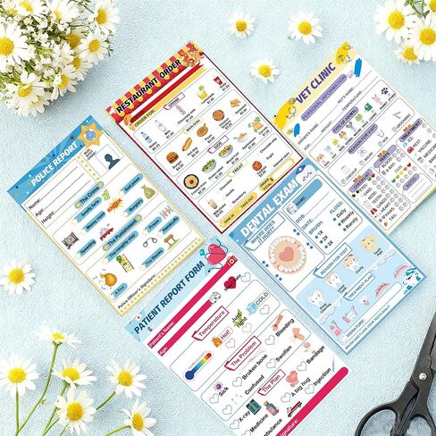 wootile Pretend Play Notepads 6 Pack Playtime Pads Pretend Play Notebooks Variety Role Play Doctor’s Report Grocery List Restaurant Guest Checklist Notepads in Saudi Arabia