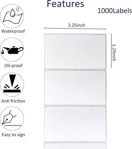 2.25"x1.25" Direct Thermal Stickers,1000 Labels,Replacement Roll for Desktop Printer,Compatible with Rollo,Zebra,MUNBYN,POLONO,Self-Adhesive for DIY Logo,QR Code,Name Tag,UPC Barcodes,Address in Kuwait
