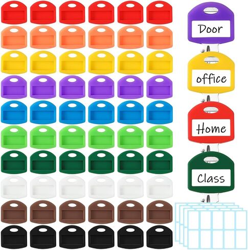 JANYUN 60 Pcs Colored Key Covers, 1 Inch Rubber Key Identifiers Tags with Labels Key Head Protectors for Home Office Car Keys Classification Organization in Saudi Arabia