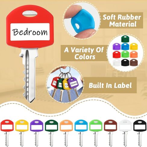 JANYUN 60 Pcs Colored Key Covers, 1 Inch Rubber Key Identifiers Tags with Labels Key Head Protectors for Home Office Car Keys Classification Organization in Saudi Arabia