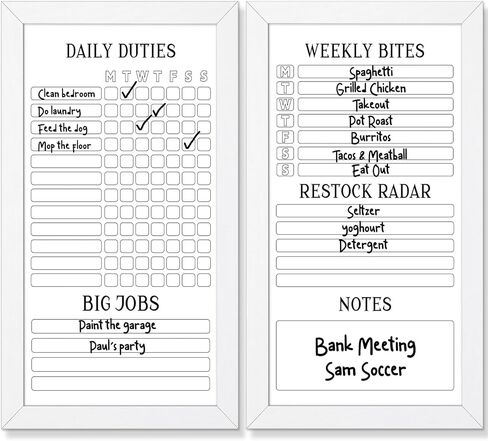 Lincia 2 Pcs Family Planner Dry Erase Boards for Wall 9" x 15" Weekly Calendar Dry Erase Featuring Chore Chart Shopping List Weekly Meal Planner and Notes for Home Family Office Kitchen (White) in Saudi Arabia