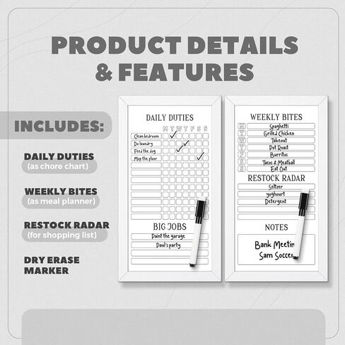 Lincia 2 Pcs Family Planner Dry Erase Boards for Wall 9" x 15" Weekly Calendar Dry Erase Featuring Chore Chart Shopping List Weekly Meal Planner and Notes for Home Family Office Kitchen (White) in Saudi Arabia