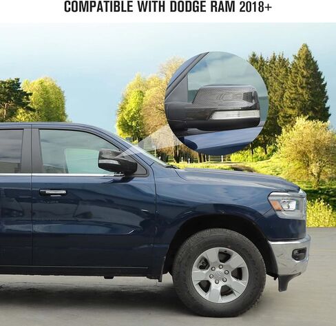Jimen متوافق مع Dodge Ram 2018-2022، أغطية مرآة باب السيارة الخارجي غطاء مرآة الرؤية الخلفية (ألياف الكربون) in Saudi Arabia