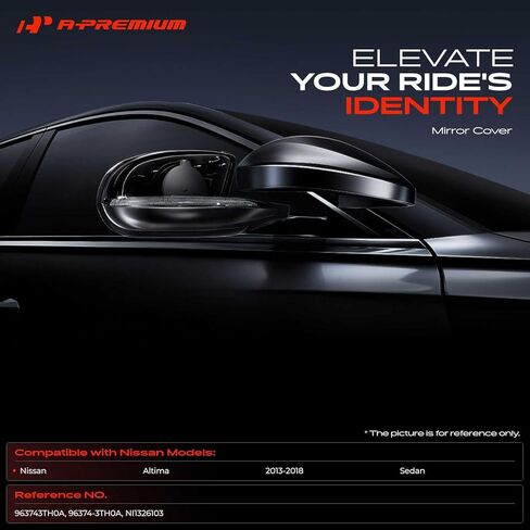 A-Premium Driver Side Rearview Mirror Cover Cap - Compatible with Nissan Altima 2013-2018 - Smooth Black, Without Turn Signal Hole in Saudi Arabia