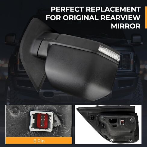 مجموعة مرآة الرؤية الجانبية للركاب متوافقة مع Ford F-150 2015-2020، زجاج ساخن قابل للتعديل كهربائيًا، إشارة الانعطاف ومرآة النقطة العمياء، تحل محل ‎FL3Z17682CB in Kuwait