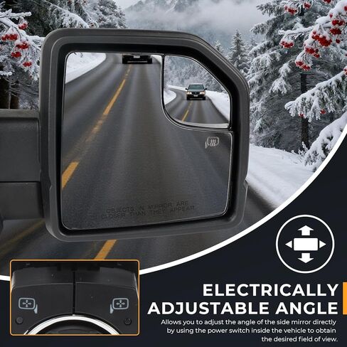 مجموعة مرآة الرؤية الجانبية للركاب متوافقة مع Ford F-150 2015-2020، زجاج ساخن قابل للتعديل كهربائيًا، إشارة الانعطاف ومرآة النقطة العمياء، تحل محل ‎FL3Z17682CB in Kuwait