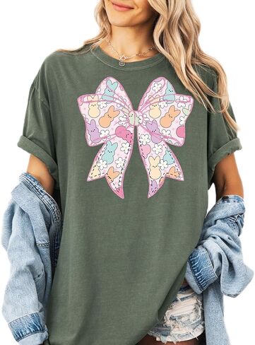 Comfort Colors Pastel Bunny Bow Graphic T-Shirt – Cute Easter Design in Kuwait