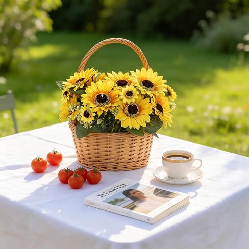 2 Pack 12’’Artificial Sunflower Bouquets – Faux Sunflower Stems with 5 Large Sunflower Heads, 6 Small Daisies & Green Leaves, Fake Flowers for DIY Home Office & Farmhouse Décor in Saudi Arabia