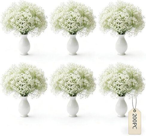 200 Pcs Artificial Baby's Breath Flowers Bulk, Real Touch White Gypsophila Fake Flowers with Bendable Stems for Wedding Bouquets, Centerpieces, DIY Crafts, Home Garden Decor in Saudi Arabia