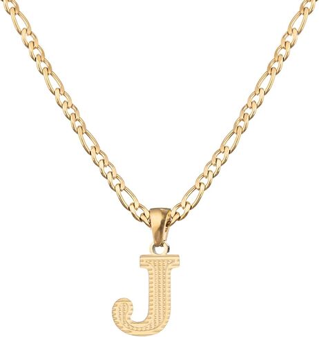 قلادات أولية من الفولاذ المقاوم للصدأ باللون الذهبي والفضي عيار 18 قيراط للنساء والرجال قلادة على الطراز القوطي مكونة من 26 حرفًا مع قلادات سلسلة فيجارو in Kuwait