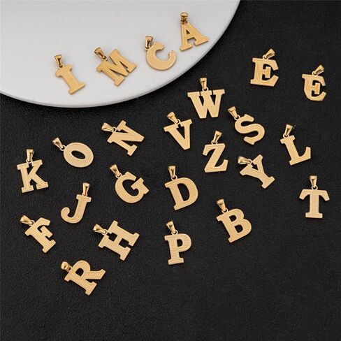 قلادات أولية من الفولاذ المقاوم للصدأ باللون الذهبي والفضي عيار 18 قيراط للنساء والرجال قلادة على الطراز القوطي مكونة من 26 حرفًا مع قلادات سلسلة فيجارو in Kuwait