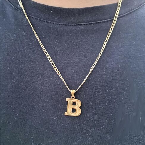 قلادات أولية من الفولاذ المقاوم للصدأ باللون الذهبي والفضي عيار 18 قيراط للنساء والرجال قلادة على الطراز القوطي مكونة من 26 حرفًا مع قلادات سلسلة فيجارو in Kuwait