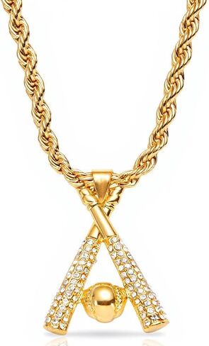 قلادة البيسبول 23 بوصة سلسلة الفولاذ المقاوم للصدأ البيسبول الرياضة سحر الزركون قلادة شخصية البيسبول هدية للرجال والنساء (الذهب) in Kuwait