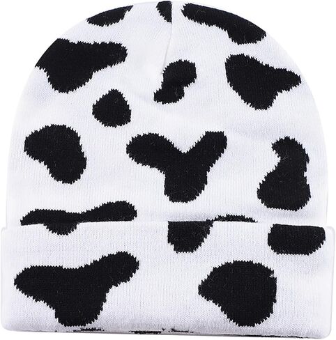 Funny Cow Print Hat Winter Soft Knit Beanie for Men Women Animal Lovers Gift in Saudi Arabia