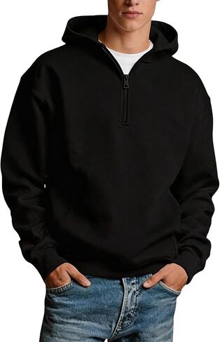 TUVEKE Mens Quarter Zip Hoodies Pullover Hoodie Seam Pocket Half Zip Long Sleeve Casual Fleece Hooded Sweatshirt for Men in Kuwait