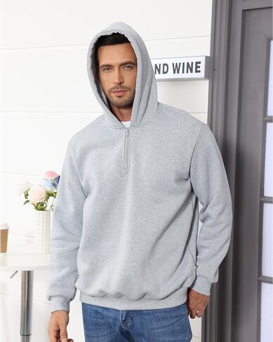 TUVEKE Mens Quarter Zip Hoodies Pullover Hoodie Seam Pocket Half Zip Long Sleeve Casual Fleece Hooded Sweatshirt for Men in Saudi Arabia
