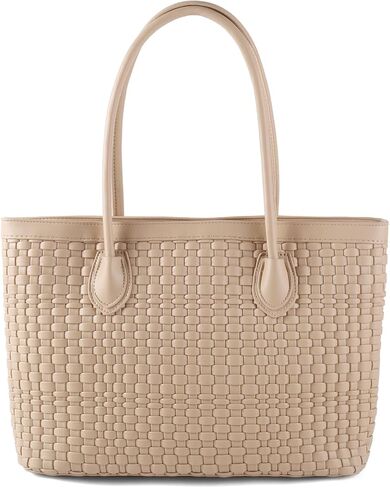 حقيبة حمل منسوجة للنساء مصنوعة يدويًا من الجلد النباتي حقيبة يد بسحاب للإغلاق على الشاطئ وحقيبة يد للسفر وحقيبة هوبو بمقبض علوي (لون المشمش) in Kuwait