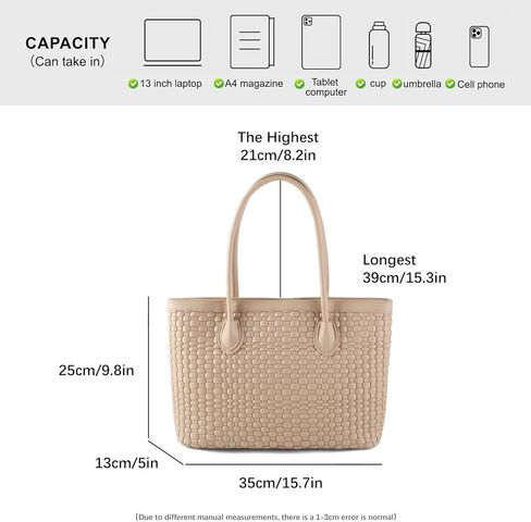 حقيبة حمل منسوجة للنساء مصنوعة يدويًا من الجلد النباتي حقيبة يد بسحاب للإغلاق على الشاطئ وحقيبة يد للسفر وحقيبة هوبو بمقبض علوي (لون المشمش) in Kuwait