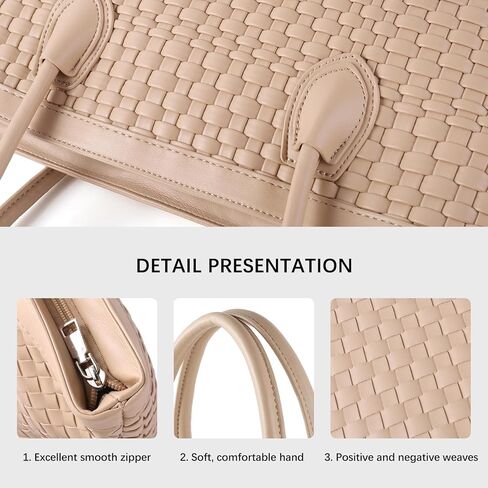 حقيبة حمل منسوجة للنساء مصنوعة يدويًا من الجلد النباتي حقيبة يد بسحاب للإغلاق على الشاطئ وحقيبة يد للسفر وحقيبة هوبو بمقبض علوي (لون المشمش) in Kuwait