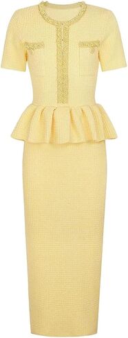 Women's Beaded Knitted Dress with Round Neck & Short Sleeves for Elegant Occasions in Saudi Arabia