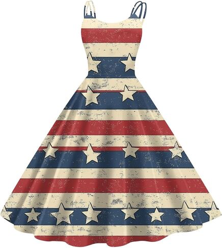 4Th of July Dress Women Patriotic USA Flag Sexy Spaghetti Strap Dresses Independence Day Swing A Line Cami Sundress in Kuwait