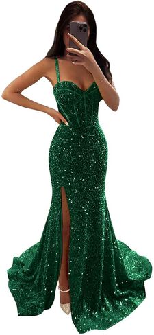 GUKARLEED Sequin Prom Dresses Long Formal Dress for Women Mermaid V Neck Ball Gowns Backless Evening Dress with Slit in Kuwait