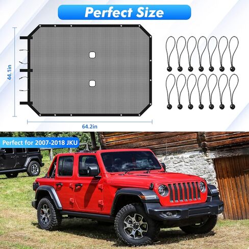 Jimen for JKU Sun Shade، مظلة علوية بيكيني شبكية لسيارة Jeep Wrangler JK Unlimited 2007-2018 4 أبواب فقط، أسود in Kuwait
