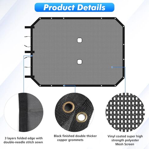 Jimen for JKU Sun Shade، مظلة علوية بيكيني شبكية لسيارة Jeep Wrangler JK Unlimited 2007-2018 4 أبواب فقط، أسود in Kuwait